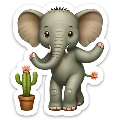 A elephant has a body of a cactus and 2 leg and brown sandalias  sticker
