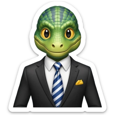 A reptilian humanoid dressing a suit, striped tie, human emoji style sticker