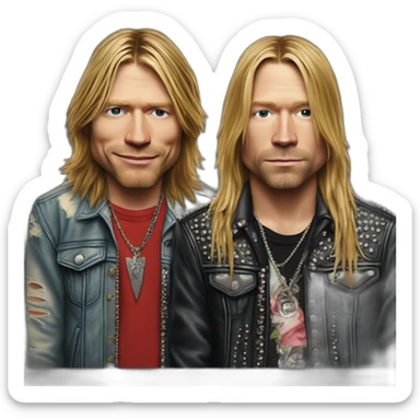 Hyper realistic Kurt cobain and hyper realistic axl rose hugging sticker