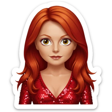 Geri Halliwell from Spice Girls with long red hair, red sequin outfit sticker