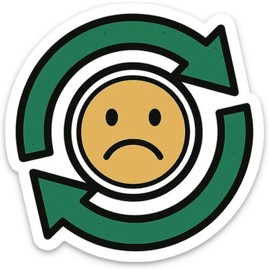 turnover arrows forming a circle with a frowning face in the center, classic look, green gold and white color scheme, elegant lines, decorative details, no background sticker