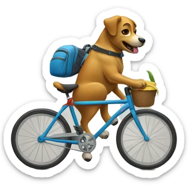 A dog is riding a bicycle and wearing a backpack. sticker