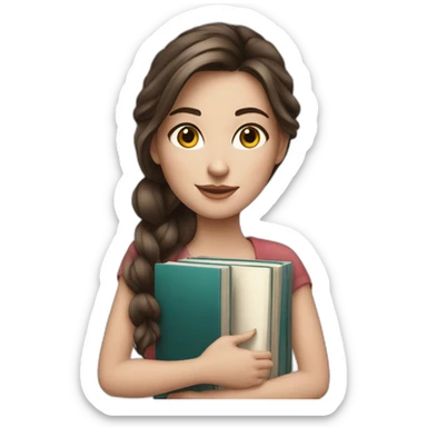 Realistic Brunette white beautiful girl with lots of realistic and detailed books sticker