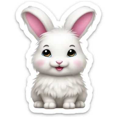 Cute fluffy white bunny with a pink ribbon  sticker