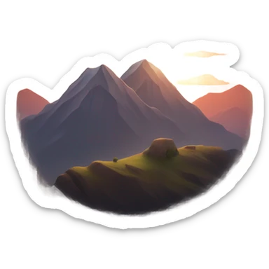 two mountains with the sun going down sticker