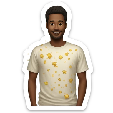 Person wearing t shirt filled with vintage detailed golden stars galaxies celestial sticker