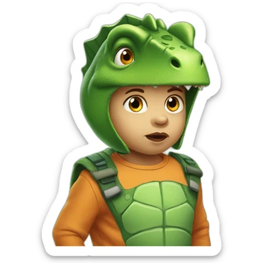 unimpressed toddler dressed as dinosaur for halloween sticker