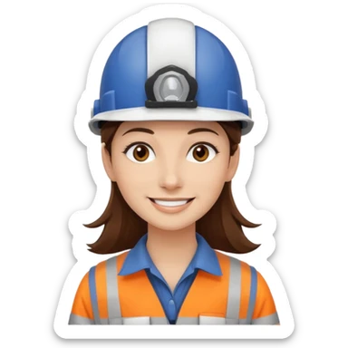 Arquitecta ojos marrones oscuros pestañas pelo marron por los hombros sonrie casco blanco sticker