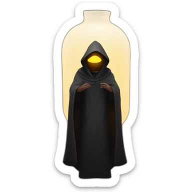 A mysterious figure cloaked in shadows, illuminated only by the soft glow of a lantern ,emoji sticker