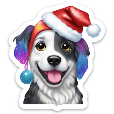 Lisa frank Christmas sparkle￼ dog with Santa hat sticker
