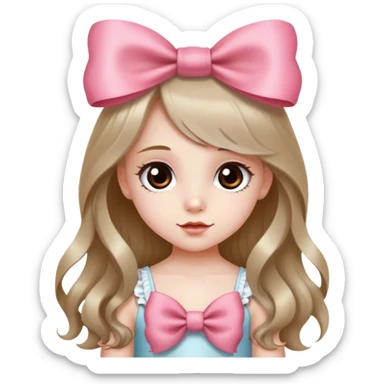 niña pequeña, muy bonita, de piel blanca, con cabello largo y lazo coquette, con ojos marrones  sticker