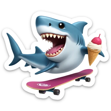 shark eating ice cream riding a skateboard  sticker