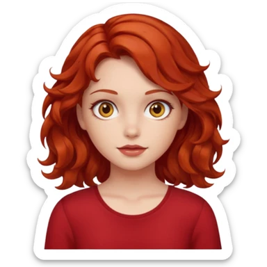 girl with red wavy hair, amber eyes, wearing red top sticker