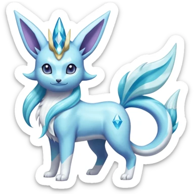 Magical pastel divine royal wealthy realistic beautiful pretty shiny glittery Suicune-Glaceon-Vaporeon-Primarina-Amaura-Pokémon-Fakémon-fusion, full body sticker