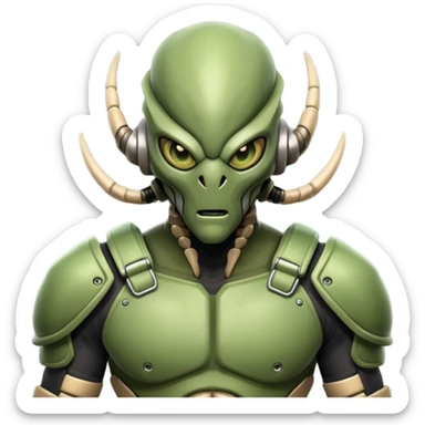 insectoid alien MMA fighter portrait, head and shoulders only, armored exoskeleton skin, sharp eyes, combat gloves, aggressive stance, 3D cartoon, mobile game icon style, clean background, no text, no watermark
 sticker