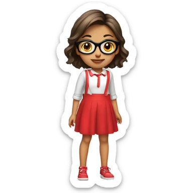 emoji niña alta, con tres orejas, pelo rojo y corto y con gafas sticker