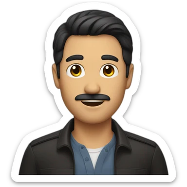 Man with a short mustache and black hair raising his hand straight sticker