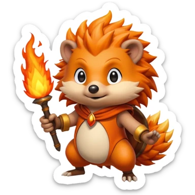 fire bender hedgehog fire in hand posing sticker