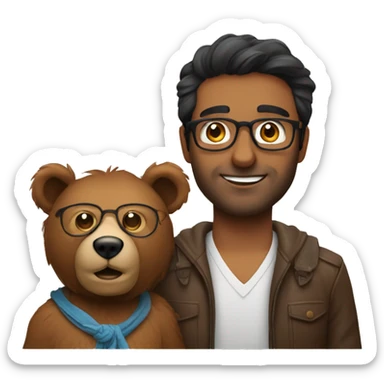 an indian guy with glasses and a bear sticker