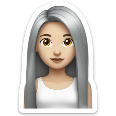 Grey straight long hair girl white skin blue-gray eyes sticker