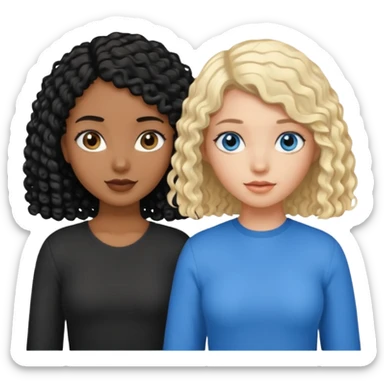 Girl best friends, one white with blond bob and blue eyes, one black with long black curly hair sticker
