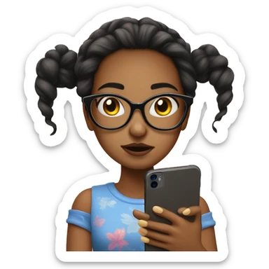 Girl with huge glasses whriting on a new iphone 16 sticker