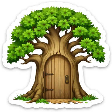 large and old oak tree with door sticker