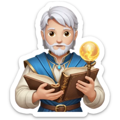 dnd cleric holding a magic book in one hand and having a ball of light in the other sticker