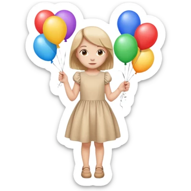 birthday small  girl in biege dress + baloons sticker