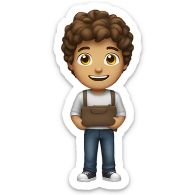 brown haired boy parody smile holding chair sticker