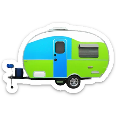 Realistic lime green and blue camping travel trailer isolated.  sticker