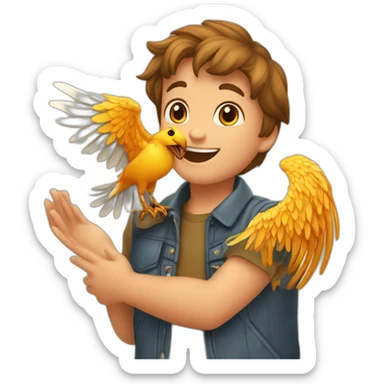niños felices de la mano y un ave fenix de fondo sticker