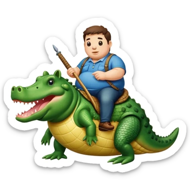 A fat pig riding a alligator  sticker