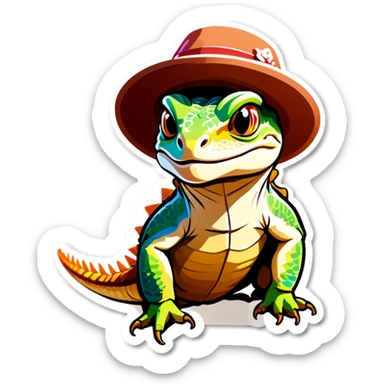 A bearded dragon with a hat ￼ sticker