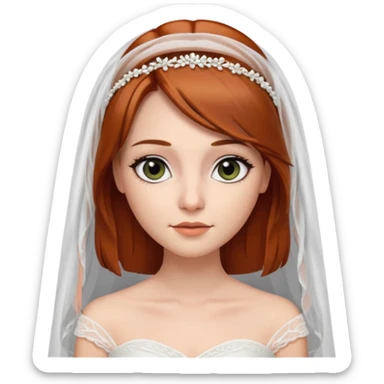 милая девушка невеста с фатой, с рыжими прямыми волосами по плечи, с черными макияжем глаз, тонкими бровями, в стиле Apple avatar sticker