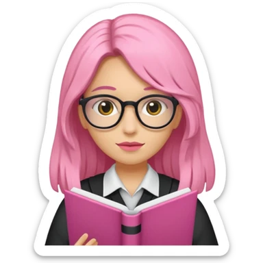 Estudante de cor parda,com o cabelo cacheado na cor loiro escuro , e de óculos segurando um caderno rosa sticker