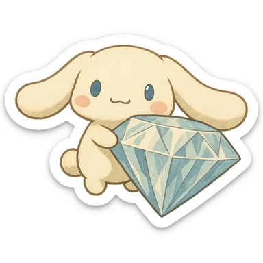 ghibli style Cinnamoroll with a large diamond sticker