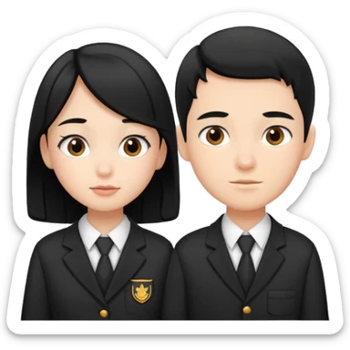 students in school uniforms girl and boy black hair sticker