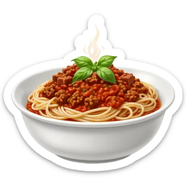 bowl of spaghetti bolognese with visible diced meat sticker