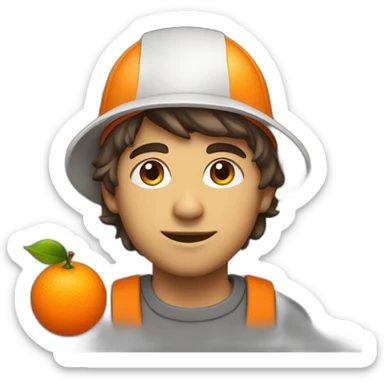 a young male painter with an orange on his cap sticker
