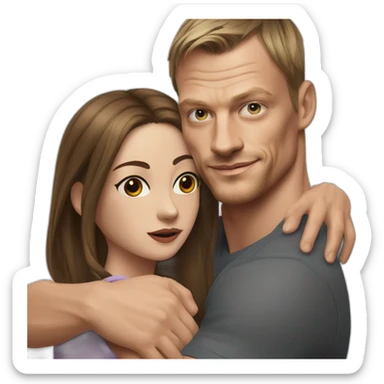 Joel Kinnaman hugs a girl with fair skin and brown hair sticker