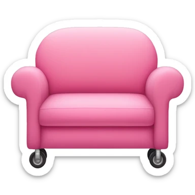 A couch with two pillows but it has two very small wheels on the bottom and it has a steering wheel and it’s also pink sticker