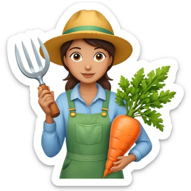 Female gardener with trophy and giant carrot sticker