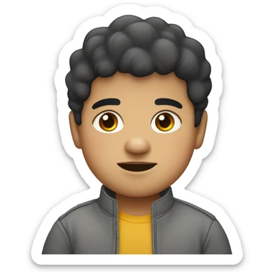 a fat hispanic kid with short black urly hair wearing a grey jacket sticker