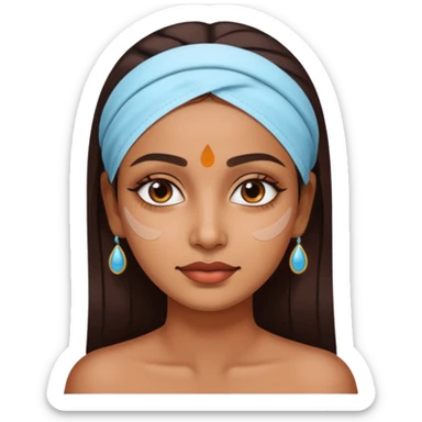 make an emoticon of a woman that has gel-like under eye patches of skincare of transparent color and make the woman slighlty indian sticker