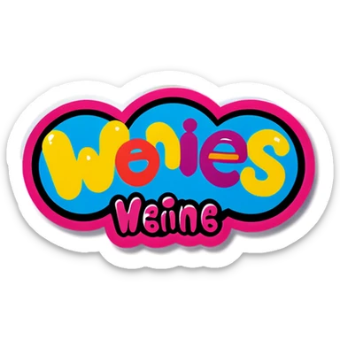 Bright color wording bubble letters all capitalized saying NO MORE WEENIES! sticker