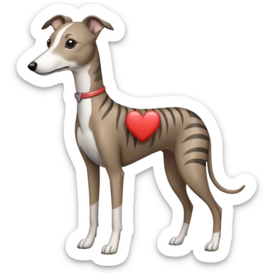 brindle stripes grey whippet heart sticker