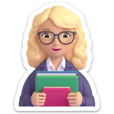 strict and fair blonde math teacher with glasses holding a math book sticker