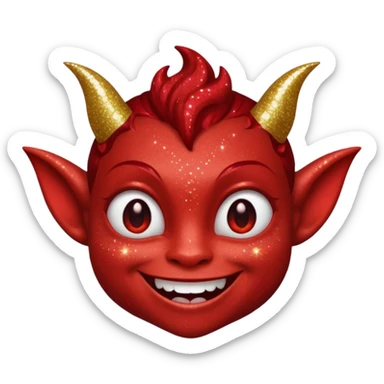 red glitter smilling imp sticker