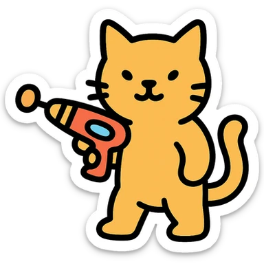 color outline icon of a cat with a sci-fi gun sticker